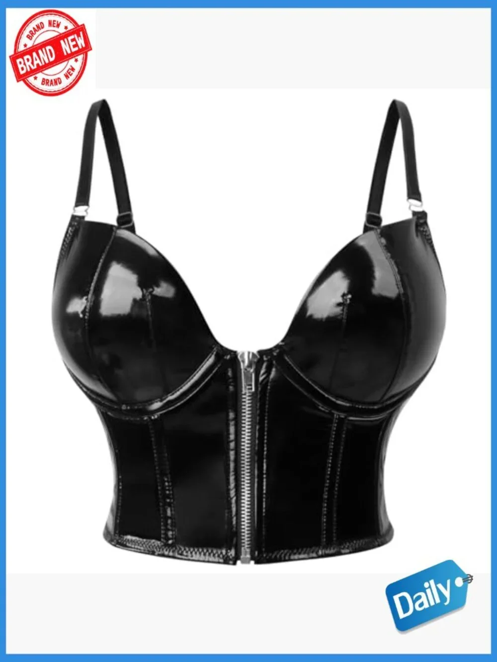 PU Leather Push Up Corset Bustier Crop Top with Underwire